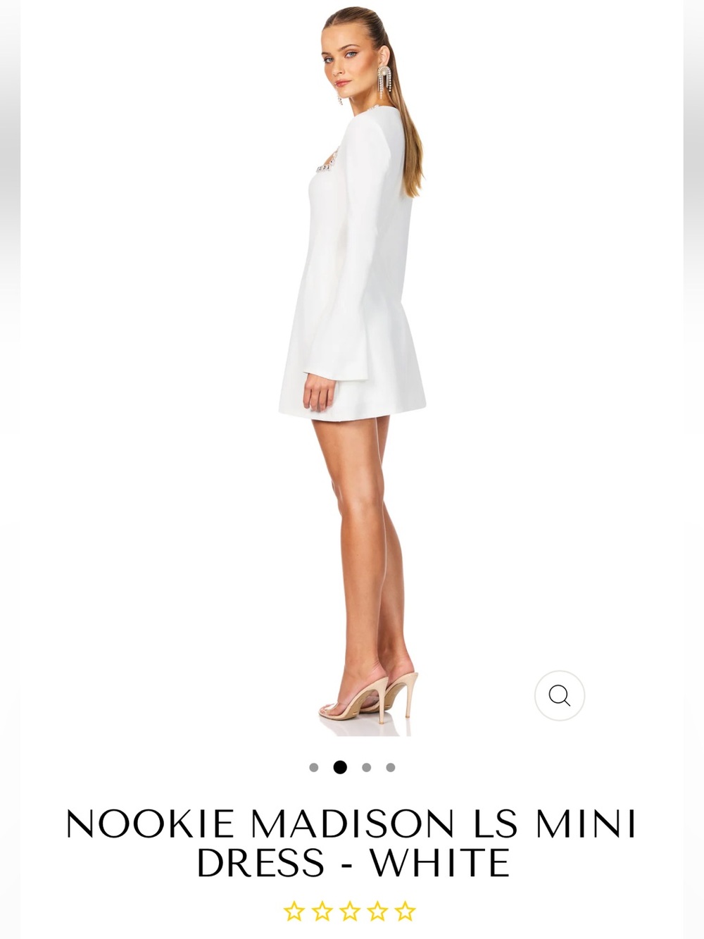 Nookie White Long-Sleeve Mini Dress with Embellished Square Neckline Size XS - Picture 5 of 9